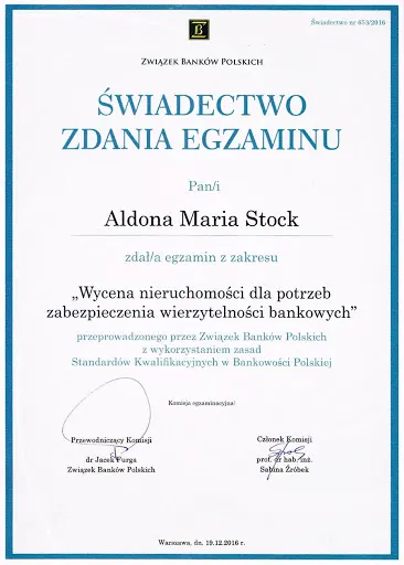 Wycena nieruchomości - Rzeczoznawca majątkowy - Aldona Stock